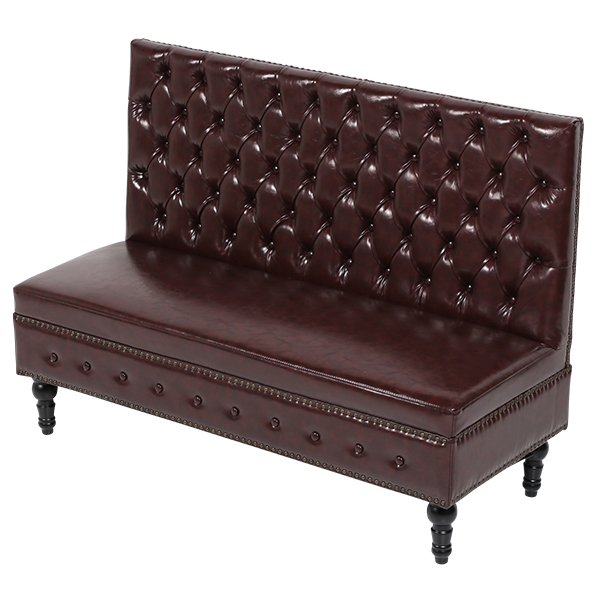 ダークブラウンPUレザーチェスターフィールドベンチチェア VINCENT