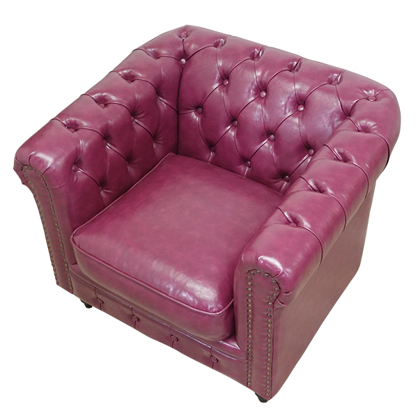 パープルPUレザーコンパクトチェスターフィールドシングルソファ