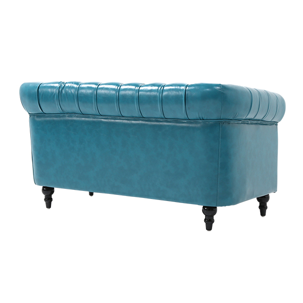 ターコイズブルーPUレザーコンパクトチェスターフィールド2