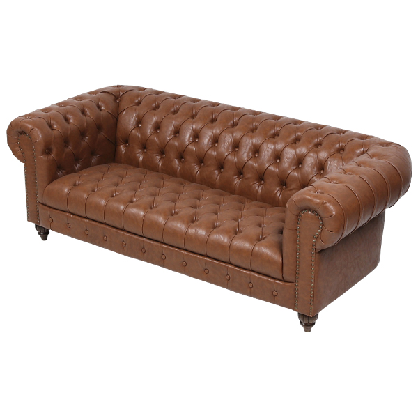 ブラウンPUレザーチェスターフィールド3シーターソファ CLUBMAN(クラブ