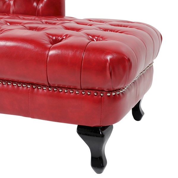 レッドPUレザーパンキッシュスタッズチェスターフィールドカウチソファ