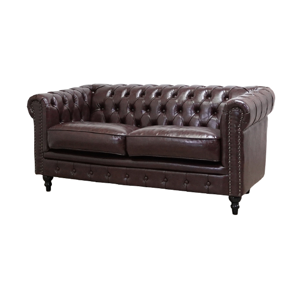 ダークブラウンPUレザーコンパクトチェスターフィールド2.5