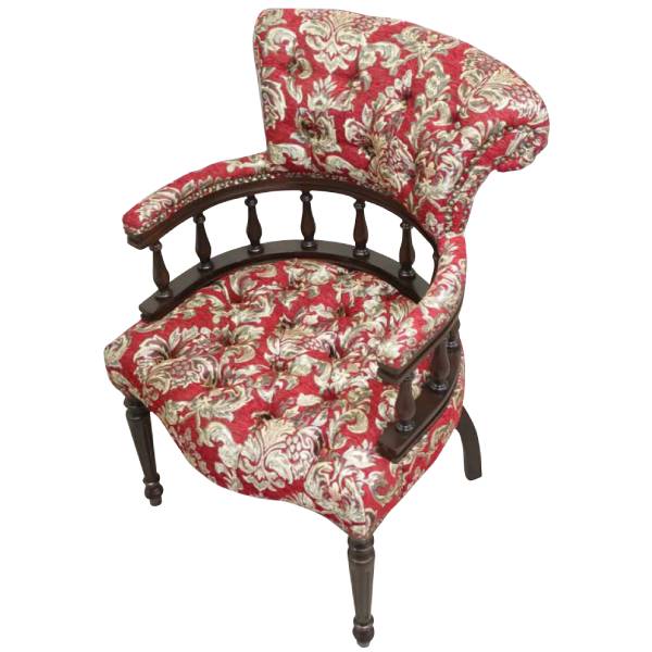 クラシックレッドファブリックチェスターフィールドキャプテンチェア