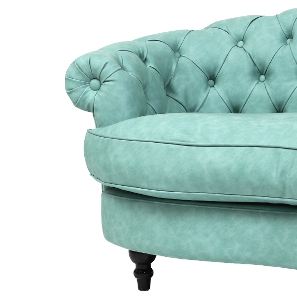 ミントグリーン 2人掛けソファ ミントグリーンPUレザーフレンチスタイル2シーターソファ