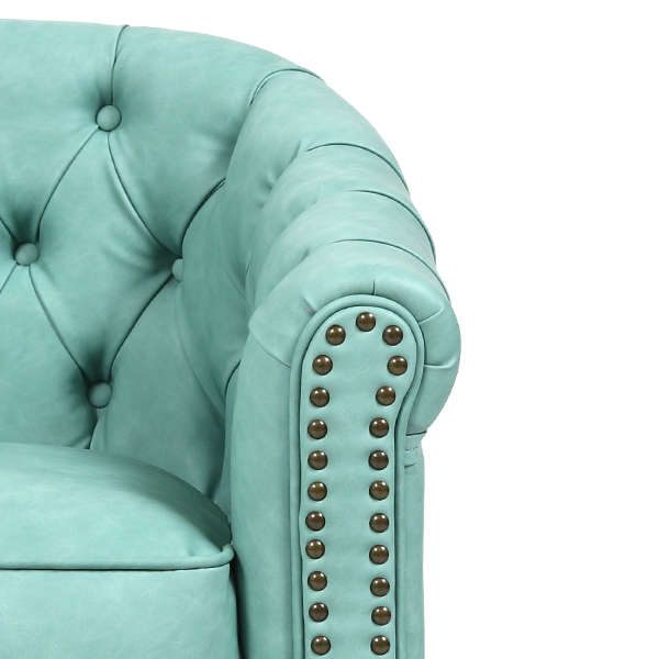 ミントグリーンPUレザーチェスターフィールドラウンジシングルソファ