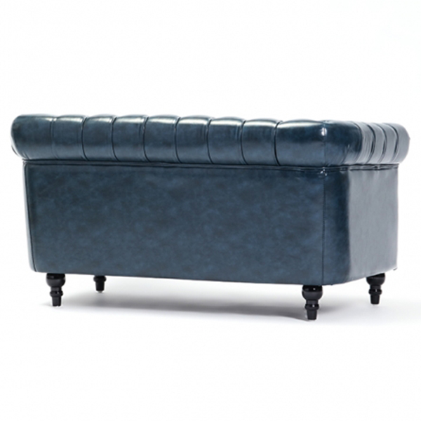ネイビーブルーPUレザーコンパクトチェスターフィールド2シーター