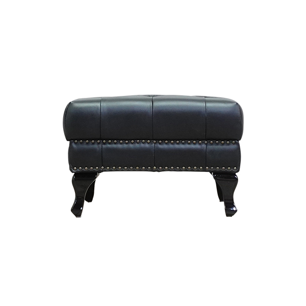 ブラックレザーチェスターフィールドスツール(オットマン) VINCENT