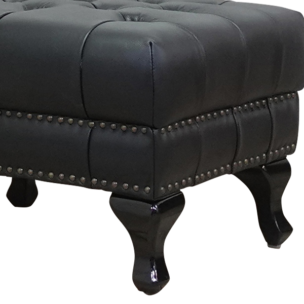 ブラックレザーチェスターフィールドスツール(オットマン) VINCENT