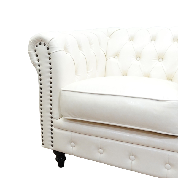 オフホワイトPUレザーコンパクトチェスターフィールドシングルソファ