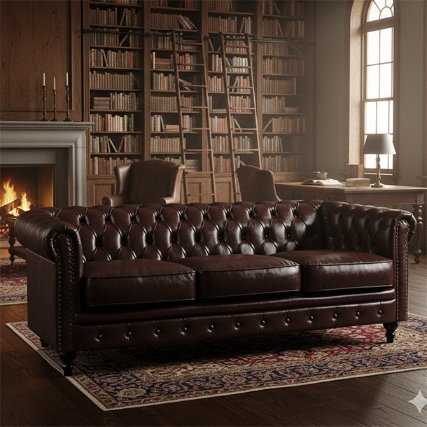 VINCENT ヴィンセント チェスターフィールド 3人掛けソファ 合成皮革