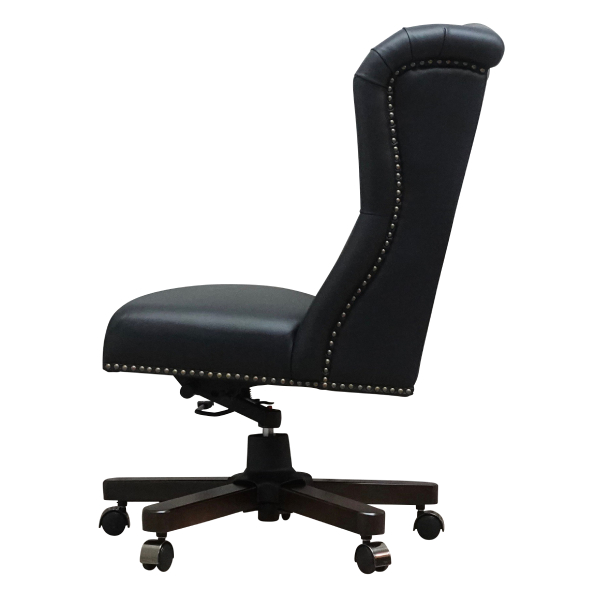 ブラックPUレザーチェスターフィールドウイングバックチェア