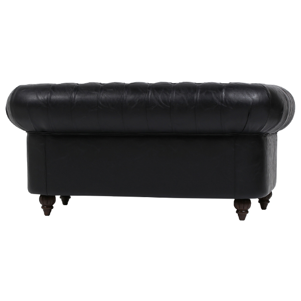 オールドブラックPUレザーチェスターフィールド2シーターソファ