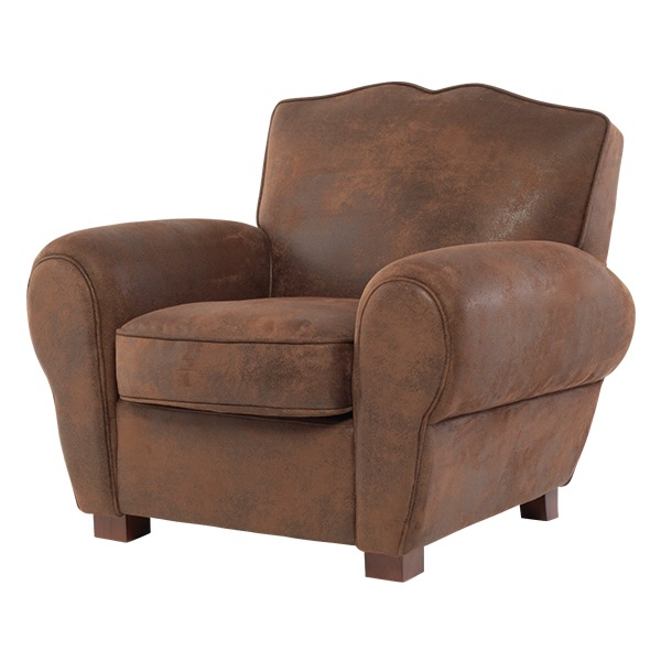 ヴィンテージレザー調ファブリックフレンチクラブチェア(ムスタッシュチェア シングルソファ)