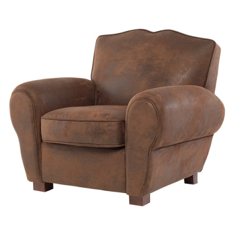 ヴィンテージレザー調ファブリックフレンチクラブチェア(ムスタッシュチェア シングルソファ)