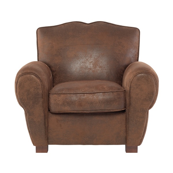 ヴィンテージレザー調ファブリックフレンチクラブチェア(ムスタッシュ