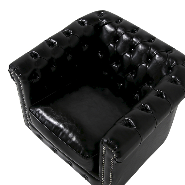 VINCENT PUレザーコンパクトチェスターフィールドシングルソファ　① ブラックPUレザーコンパクトチェスターフィールドシングルソファ