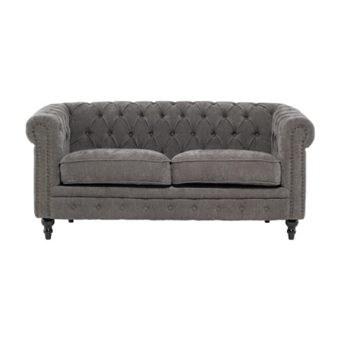 グレーファブリックコンパクトチェスターフィールド2.5シーターソファ　VINCENT