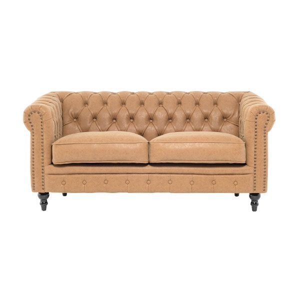 キャメルPUレザーコンパクトチェスターフィールド2.5シーターソファ　VINCENT