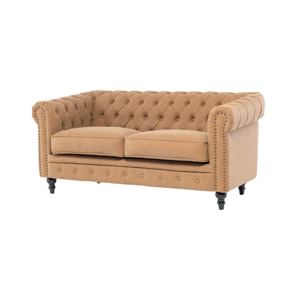 キャメルPUレザーコンパクトチェスターフィールド2.5シーター