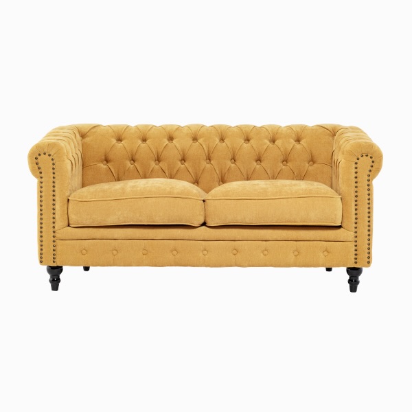 イエローファブリックコンパクトチェスターフィールド2.5シーターソファ　VINCENT