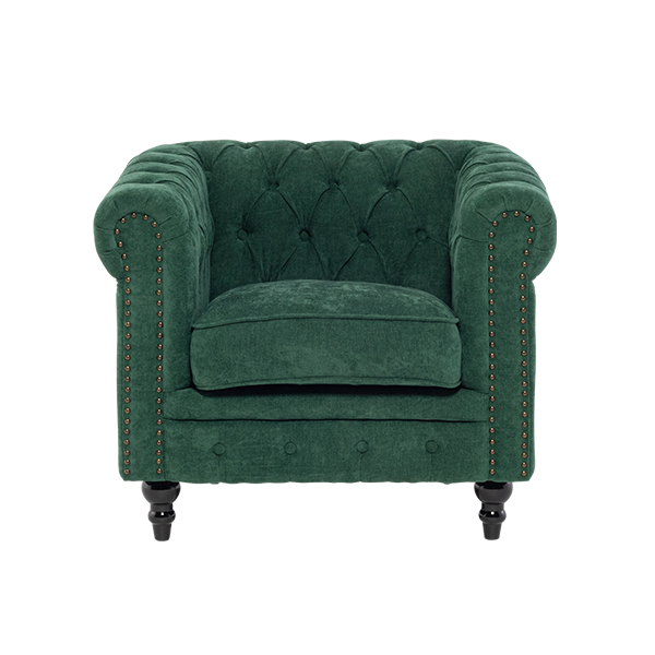 グリーンファブリックコンパクトチェスターフィールドシングルソファ　VINCENT