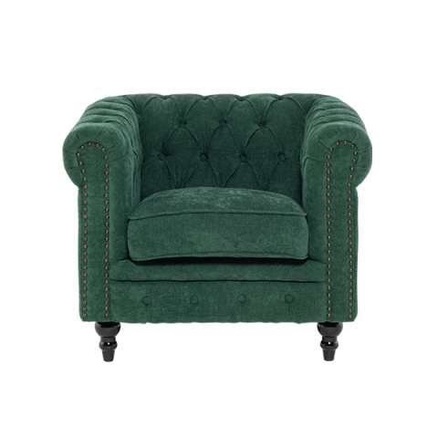 グリーンファブリックコンパクトチェスターフィールドシングルソファ　VINCENT