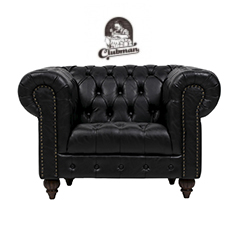 オールドブラックPUレザーチェスターフィールドシングルソファ　CLUBMAN(クラブマン)