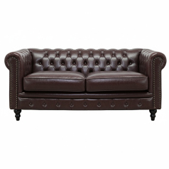 ダークブラウンPUレザーコンパクトチェスターフィールド2.5シーターソファ　VINCENT