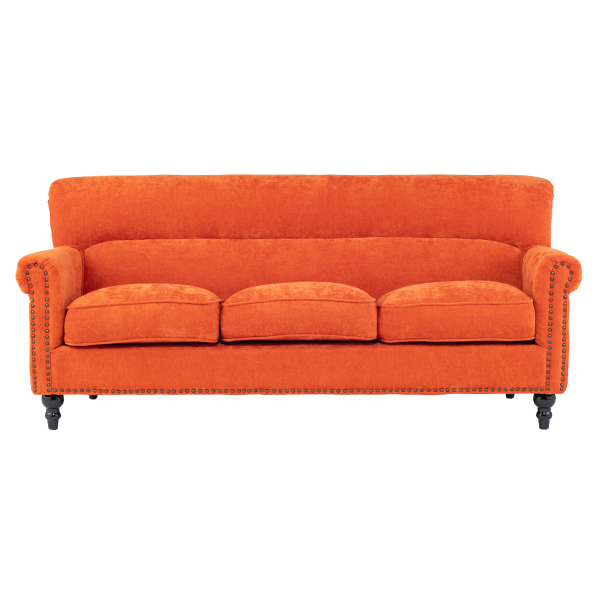 オレンジファブリックヴィンテージスタイル3シーターソファ　VINCENT(ヴィンセント)