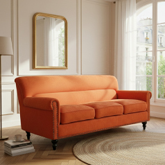 オレンジファブリックヴィンテージスタイル3シーターソファ　VINCENT(ヴィンセント)