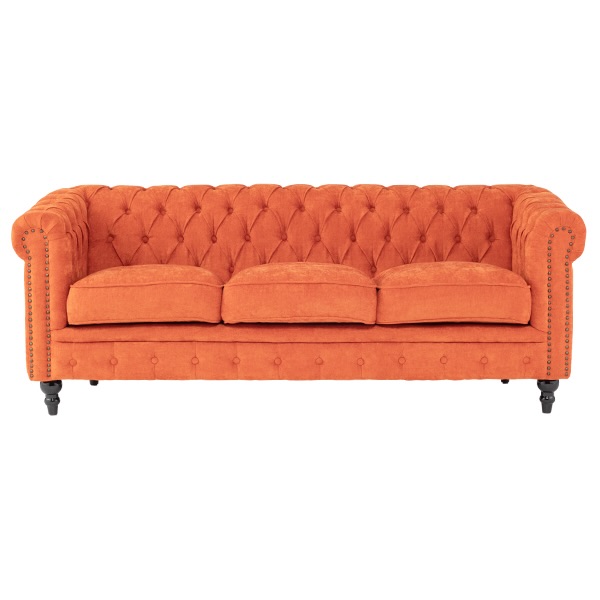 オレンジファブリックコンパクトチェスターフィールド3シーターソファ　VINCENT