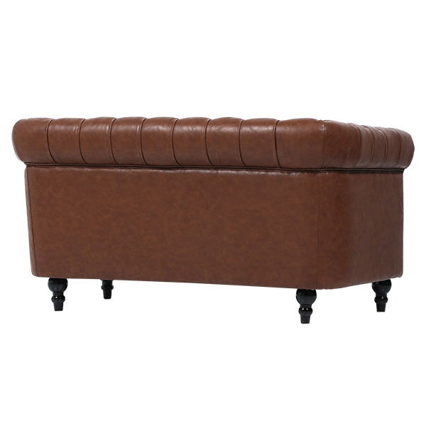 ブラウンPUレザーコンパクトチェスターフィールド2シーターソファ