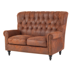 ヴィンテージレザー調ファブリックレトロスタイルハイバック2シーターソファ　VINCENT