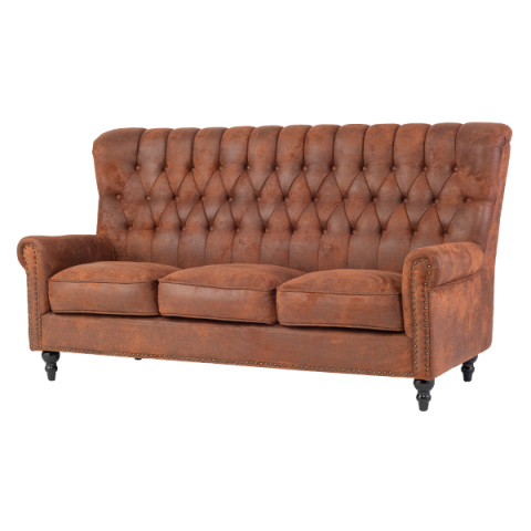 ヴィンテージレザー調ファブリックレトロスタイルハイバック3シーターソファ　VINCENT