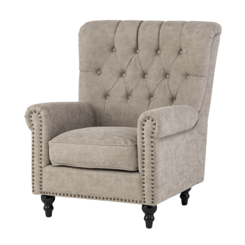 ライトグレーPUレザーレトロスタイルハイバックシングルソファ　VINCENT