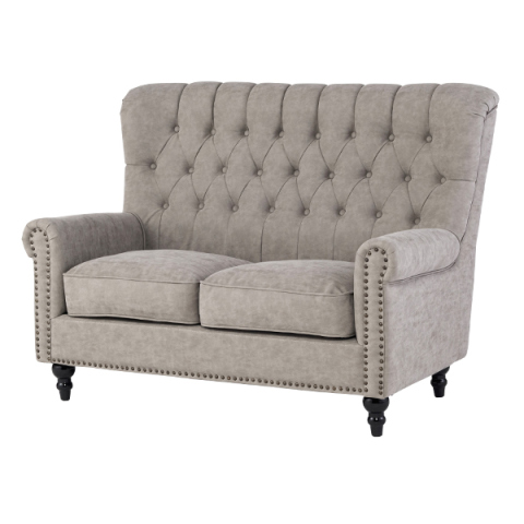 ライトグレーPUレザーレトロスタイルハイバック2シーターソファ　VINCENT(ヴィンセント)