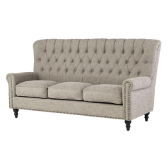 ライトグレーPUレザーレトロスタイルハイバック3シーターソファ　VINCENT