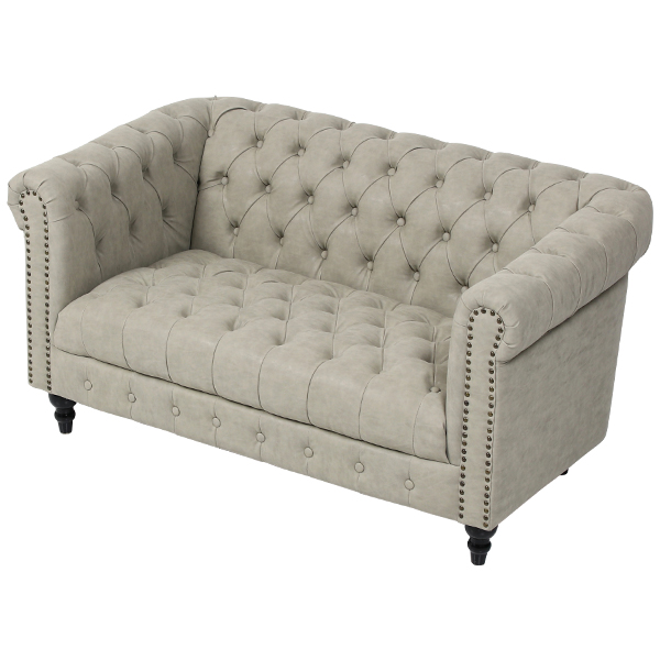 ライトグレーPUレザーコンパクトチェスターフィールド3シーターソファ ライトグレーPUレザーコンパクトチェスターフィールド3シーターソファ