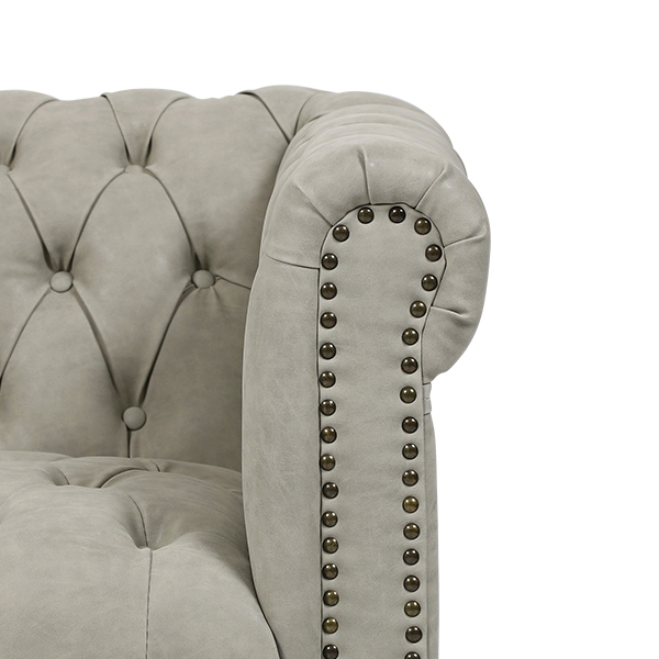 ライトグレーPUレザーコンパクトチェスターフィールド3シーターソファ ライトグレーPUレザーコンパクトチェスターフィールド3シーター