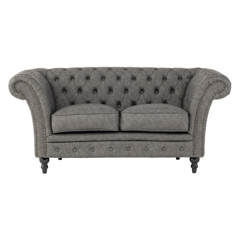 グレーPUレザーチェスターフィールド2シーターソファ　VINCENT(ヴィンセント)