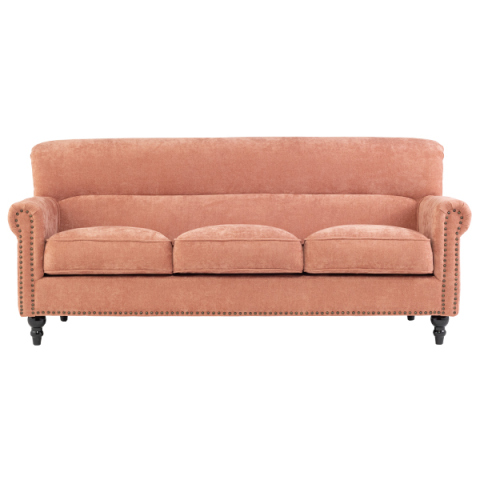 サーモンピンクファブリックヴィンテージスタイル3シーターソファ　VINCENT(ヴィンセント)