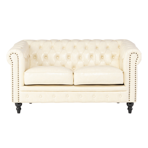 オフホワイトPUレザーコンパクトチェスターフィールド2シーターソファ　VINCENT(ヴィンセント)