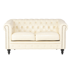 オフホワイトPUレザーコンパクトチェスターフィールド2シーターソファ　VINCENT(ヴィンセント)