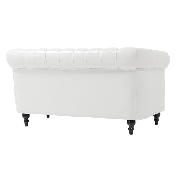 ホワイトPUレザーコンパクトチェスターフィールド2シーターソファ