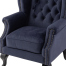 ロイヤルネイビーブルーファブリックチェスターフィールドウイングバックシングルソファ(アームチェア)