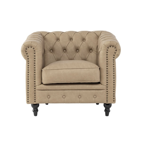 ベージュPUレザーコンパクトチェスターフィールドシングルソファ　VINCENT