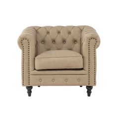 ベージュPUレザーコンパクトチェスターフィールドシングルソファ　VINCENT