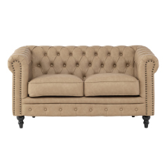 ベージュ PUレザーコンパクトチェスターフィールド2シーターソファ　VINCENT