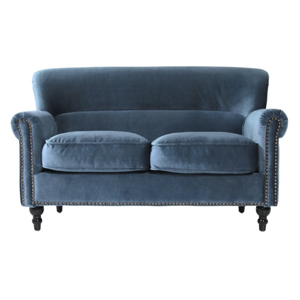 ブルーベルベットヴィンテージスタイルコンパクト2シーターソファ VINCENT(ヴィンセント)