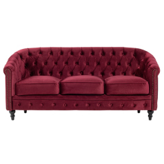 レッドベルベットコンパクトチェスターフィールドラウンジ3シーターソファ　VINCENT